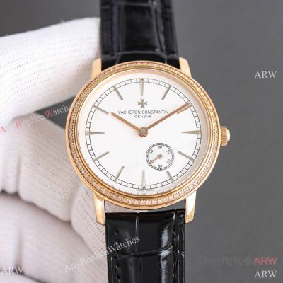 Copy Vacheron Constantin Traditionnelle Auto Rose Gold with Diamonds
